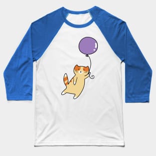 Purple Balloon Orange Tabby Cat Baseball T-Shirt